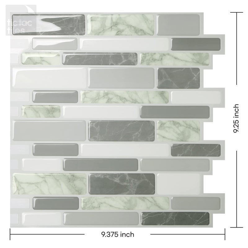 Tic Tac Tiles Peel and Stick Self Adhesive Removable Stick On Kitchen Backsplash Bathroom 3D Wall Sticker Wallpaper Tiles in Polito Designs (10 Sheets, Grigio) - Image 2